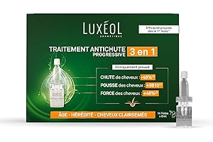 Luxéol - Traitement Antichute Progressive 3 En 1 - Favorise La Pousse & Diminue La Perte de Cheveux - Densifie La Chevelure - Fabriqué En France - Programme Cheveux 1 Mois - 14 Fioles De 6 ml