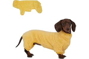Dachshund Fleece Jumpsuit Turtleneck Sweater Suitable for Dachshund Winter Soft Cozy Dog Pajamas Clothes (Yellow, S)