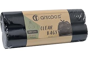 AITODOS TA AiTodos® 100L Sac Poubelle, LxH: 95x80cm, 20pcs Sacs Poubelle Noirs, Sac à Ordures en Polyéthylène (2 Rouleaux, 10 par Rouleau)