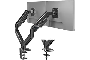 BONTEC supporto doppio monitor da scrivania, braccio monitor doppio a gas per 2 schermi 15-34 pollici fino a 12 kg, rotazione 360°, inclinazione e altezza regolabile, gestione cavi, VESA 75x75 100x100