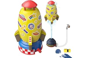 IKIJM Juguetes de Verano, Juguetes de pulverización de Agua, aspersor de Cohete Espacial, Juego de Agua para niños, jardín, césped, Juguetes de Chorro de Cohete al Aire Libre (Amarillo)
