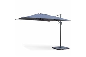 Alice's Garden - Parasol déporté carré 3 x 3m Haut de Gamme - Falgos - Gris - Parasol excentré inclinable. Rabattable et Rotatif à 360°.