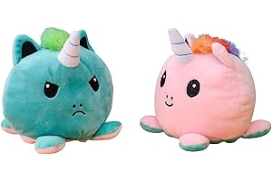 KUNSTIFY Unicornio de peluche, peluche reversible para niñas, mujeres, niños, bebé, para expresar el estado de ánimo, regalo para novia, unicornio, rosa/turquesa