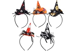 MEZHEN Copricapo Halloween Decorazioni Fasce per Capelli Cappello da Strega Accessori per Capelli Cerchietti Halloween Fascia per Capelli per Donna Bambina Festa di Halloween 5 Pezzi