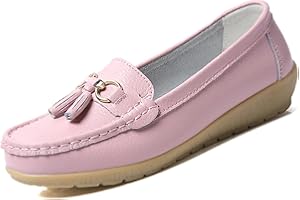 PSUNEY Womens Loafers Soft Leather Casual Walking Penny Flats Boat Moccasins Non-Slip Outdoor Driving Shoes for ladies Comfortable Office Fashion Classic Lightweight Breathable Shoes