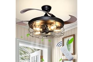 Depuley Ventilateur de plafond LED avec éclairage et télécommande, plafonnier industriel avec minuterie, dimmable 3 changements de couleur, ajustable 3 vitesses, silencieux pour le salon