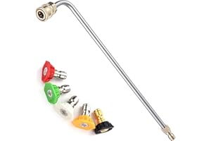 SSEHCWAN Przedłużacz lancy do myjki ciśnieniowej, 34 cm przedłużacz lancy z 5 dyszami natryskowymi Quick Connect, zakrzywione pręty 90°, szybkie połączenie 1/4 cala