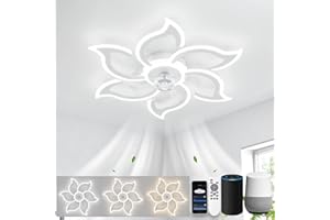 LJX Plafonnier LED Ventilateur Silencieux Compatible avec Alexa et Google Assistant 88cm Dc Ventilateur de Plafond avec Lumière et Télécommande 2.4GHZ Wifi Minuterie Dimmable Pour Salon, Blanc