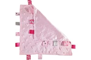 Royal Icon Baby Comforters tag blanket – Ultra Soft and Unique Design Taggies for Babies – Hypoallergenic Baby Taggy Blanket for Newborn Toddlers Boys and Girls 35x35 Cm (Pink Hearts - Ri16)