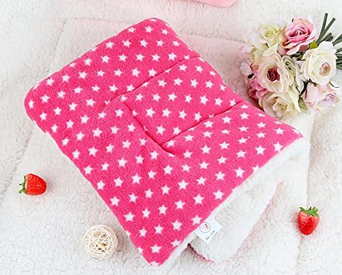 Happy Fd Coral Fleece Star Warming Pet Bed Cushion Pad Dog Cat Cage Kennel Crate Soft Cozy Mat (L(70X55cm), Pink White Star)