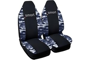 Rebeca Shop® Coprisedili Auto Compatibili per Smart | Made in Italy | Set Copri-sedile Anteriori Coppia (w453 - Terza Serie, Nero/Mimetico Blu)