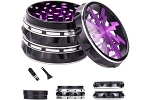 FVLAVEA Material Herb Grinders, 63mm Grinder Sharp Shark Teeth, Metal Grinder,Foldable Handle, Aluminium Spice Grinder with Pollen Scraper and Cleaning Brush for Grinder(Purple)