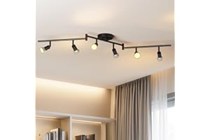LVWIT Ceiling Spotlight Rotatable,6 Way Living Room Lights Ceiling,GU10 Black Kitchen Lights Ceiling,GU10 Base Spot Lights,Ceiling Light Fitting Bracket for Lounge Bedroom Dining Room(NO Bulb)