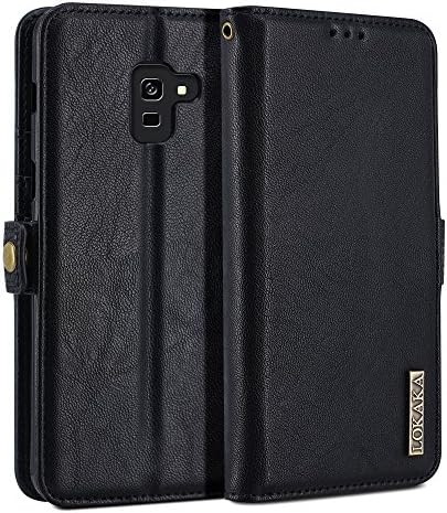 Samsung Galaxy A8 2018 Case,Galaxy A5 2018 Case,LOKAKA Premium PU Leather Luxury Folio Wallet Magnetic Stand Credit Card Slot Flip Protective Slim Cover Case with Lanyard for Samsung Galaxy A5 2018/A8 2018 Smartphone(5.5")(Black)