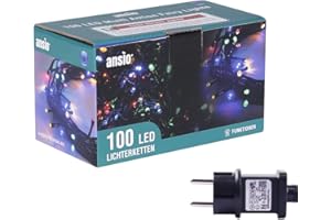 ANSIO® Guirlande Lumineuse 10m 100 LED Multicolore Guirlandes Lumineuses Sapin de Noel d'Extérieur et Intérieur Idéales pour Fenêtre, d’un Jardin | électrique Guirlande | Câble Vert