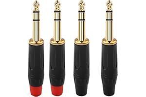 RUNCCI-YUN 4 pièces 6.35mm 1/4 "TRS souder connecteur Jack,stéréo Audio Souder Connecteur 6.35mm,prise de micro 6,35 TRS plaqué or pour câbles haut-parleur/guitare/microphone
