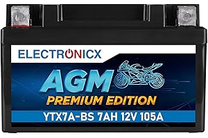 Electronicx AGM YTX7A-BS Motorradbatterie -12V 7Ah 105A – wartungsfreie, rüttelfeste, kompakte, robuste und versiegelte Starterbatterie - Ideal als Akku für Roller, Mofa, Motorrad, Quad und ATV