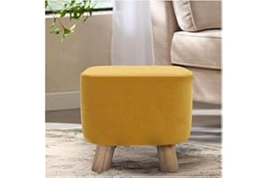 INMOZATA Footstool Velvet Upholstered Stool Square Dressing Table Stool Change Shoe Footrest Pouffe Seat for Bedroom Living Room Yellow