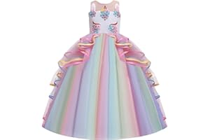 MYRISAM Ragazze Unicorno Tulle Arcobaleno Compleanno Matrimoni Vestito Principessa Fiori Fantasia Lungo Maxi Abiti Natale Halloween Carnevale Cosplay Cerimonia Festa Abito