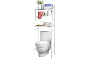 T-LOVENDO.ES Estantería de Baño sobre Inodoro o Lavadora | Ahorra Espacio con 3 Baldas | Mueble organizador para toallas, papel higiénico y accesorios | Patas Ajustables | Metálica resistente y fácil montaje