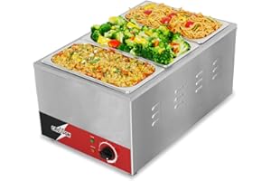 crosson Commerciale Scaldavivande Elettrico, 1200W Scaldavivande Professionale in Acciaio Inox con 3 Pentole da 1/3,Controllo Temperatura 30-85°C per Catering e Ristoranti