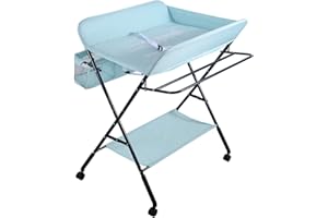 RELOVE Faltbare Baby Wickelunterlage mit stabiler Struktur, Wickeltisch für Kinder, platzsparender Wickeltisch für Windelwechsel, 4 Rollen mit Bremse, mit Staufächern (80 x 66 x 98 cm)