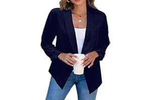 YMING Femme Courts Cardigans Ouverts sur Le Devant Couleur Unie Vestes De Costume Manches Longues Blazers