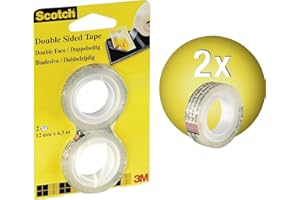 Scotch Ruban Adhésif Double-Face - 2 Rouleaux, 12 mm x 6,3 m - Idéal pour le Bureau et l'École