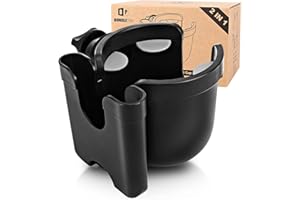 BUNDLEPRO Porte-gobelet Universel pour Poussette avec étui de téléphone Portable, Support de Rangement 2 en 1, Rotation à 360 degrés, pour vélo, Poussette, Fauteuil Roulant, déambulateur, vélo, s'adapte à la