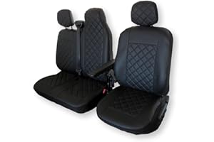 Texmar Housses de siège avant 2 + 1 conçues pour s'adapter à la Renault Master après 2011 2020, toutes les housses de siège avant en cuir écologique noir avec conduite à gauche