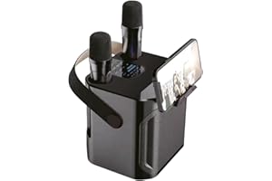 REPLOOD Sistema Karaoke Portatile Wireless con 2 Microfoni, Base per Telefono o Tablet