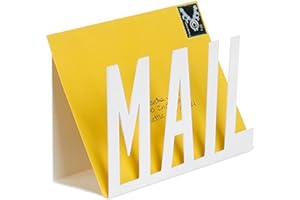 FYBLOSSOM Letter Holder Metal Mail Holder, Mini Letter Rack Post Storage Desk Organiser, Practical Simple Desktop Storage Rack Holder, Mail Organiser for Letters, Mails, Books, Postcards (White)