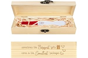 CHGCRAFT Scatola di legno per test di gravidanza Scatola di Souvenir Incisione Regalo Annuncio con Nastro di Raphia per Marito Genitori 20×5 cm