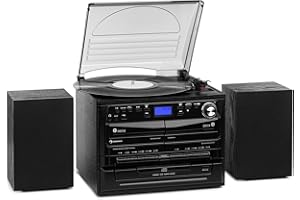 Auna Plattenspieler für Schallplatten, Lautsprecher, DAB Radio & CD-Player, Schallplattenspieler mit Bluetooth, Audio Record Player, Moderner Vinyl , Retro-