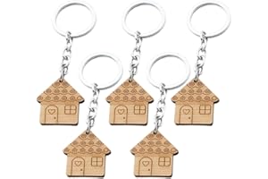 SOIMISS 5Pcs Bois Porte-Clés Créatif Nouvelle Maison Porte-Clés en Bois Pendaison de Crémaillère Pendentif Porte-Clés pour Nouveau Propriétaire de La Maison Femme Mari Amant (Couleur 1)