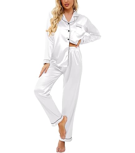 Pyjama 2 Pièces En Satin Pour Femme - Haut Manches Longues à Boutons Et Pantalon - Confortable Toutes Saisons