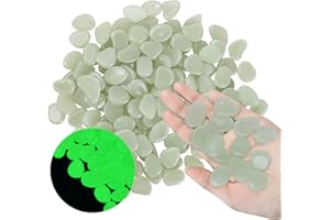 MOAMUN Glow in The Dark Pebbles Garden Stones 300 Pcs Reusable Premium Resin Luminous Cobblestones for Garden Walkway Pathway Yard Aquarium Fish Tank Décor (White)