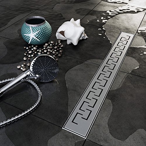 VILSTEIN© Duschrinne, Siphon mit Geruchsstop und Haarsieb, Griechisch, Größen 30cm – 160cm, Edelstahl Ablaufrinne, Bodenablauf, Duschablauf sehr flach, Komplettset mit Bodenbefestigung, 80cm - 2