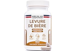 Levure de Bière Active - Pousse Cheveux - Haut Dosage 1640mg - Testé - Enrichi Vitamines & Minéraux - Complément alimentaire Peau & Ongles - 120 gélules/1 mois - Laboratoire Français MIRONLAB