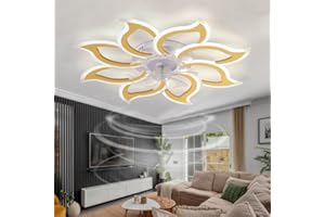 Caufloce Grande Lustre Ventilateur de Plafond Chambre LED Dimmable Ventilateur Plafond avec Lumiere Réversible Moderne TéléCommande Silencieux Plafonnier avec Ventilateur Fleur Smart 6 Vitesses, Or