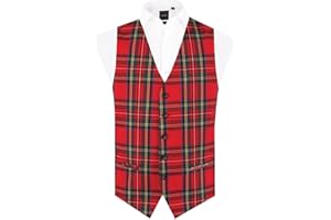 Dobell Mens Red Tartan Waistcoat Regular Fit 5 Button