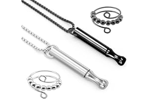 DHINCHANSAIB Collar de ansiedad, con anillos, ayuda para dejar de fumar, anillos para dejar de fumar, ataques de pánico, ayuda antiestrés, anillo de respiración, cadena de respiración para hombres y