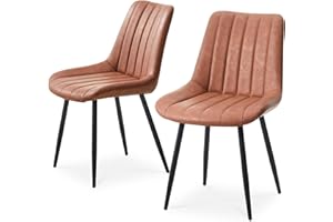 LEMROE Dining Chairs Set of 2 Faux Leather Modern Kitchen Chairs with Metal Legs and Upholstered Backrest Counter Corner for Dining Reception Living Room (Brown)