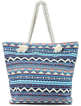 Lizimandu Große Canvas Fashion Freizeit Strandtasche Reißverschluss - Strand,Urlaub, Wandern ,Shopper Schultertasche...