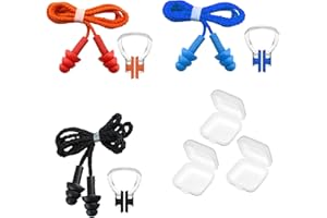 HXLJHALG 3Packs Swimming Nose Clip Ear Plugs Set for Adult Kids, Soft Silicone Ear Plugs and Nose Protector Clip with Anti Loss Rope Reueable, Adjustable Swimming Aids for Beginners Training and Competitions