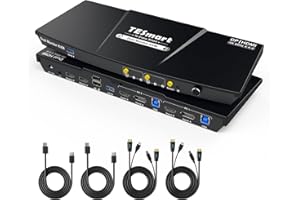 TESmart 4K@60Hz HDMI+DisplayPort USB 3.0 KVM Switch per 2 PC 2 monitor, HDMI 2.0 DP 1.2 KVM Switch, EDID, 3.5mm Audio/Microfono, 2 porte USB 7.5W 5Gbps, HDCP 2.2, Mouse/Tastiera/Pulsanti/IR, Cavo PC