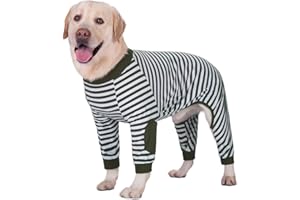 BT BEAR Vêtements pour chien de grande taille, combinaison pyjama flexible et respirant, fermeture éclair en coton doux à rayures pour chiens de taille moyenne et grande (9, vert olive)