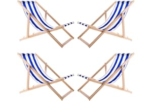 WOODOK Chaise longue pliable à 4 places - Chaise longue de jardin pliable jusqu'à 120 kg - Chaise longue en bois de hêtre sans accoudoirs - 3 niveaux de réglage du dossier (4 x bleu/blanc)