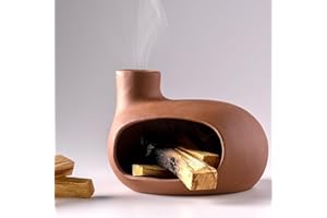 BEYLAB Modern Palo Santo Holder - Ceramic Incense Burner for Wood Sticks, Sage, Cone Incense - Energy Purifying Smudge Bowl Dish - Handcrafted Gift for Meditation and Aromatherapy Courses（Clay Red）