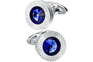 COOLMETALJACKET Paire de Boutons de Manchette Homme | Bouton de Manchette Bleu | Accessoire Bijou Hommes Métal Argenté Mariage